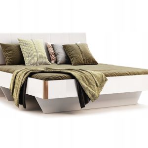 Łóżko 180x200cm Madera biała ekoskóra i dąb płyta wiórowa 246339