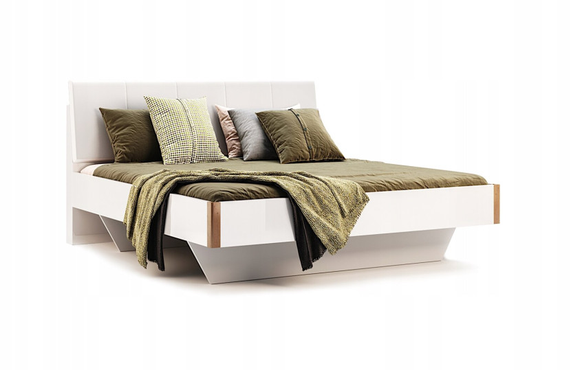 Łóżko 180x200cm Madera biała ekoskóra i dąb płyta wiórowa 246339