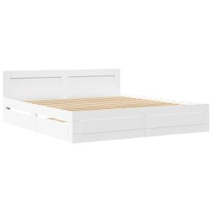 Łóżko 193×203 Białe z Szufladami Rama Łóżka Dwuosobowe do Sypialni 1102305