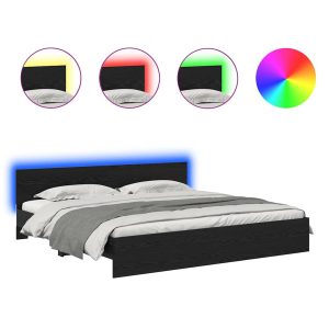 Łóżko 200×200 Czarne z LED Rama Łóżka ze Stelażem Dwuosobowe do Sypialni 1103003