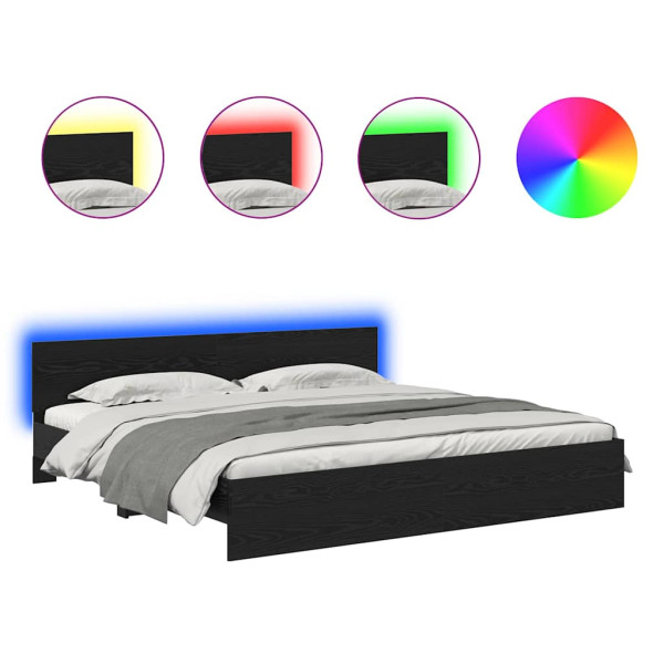 Łóżko 200x200 Czarne z LED Rama Łóżka ze Stelażem Dwuosobowe do Sypialni 1103003