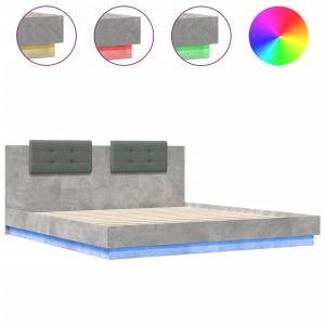 Łóżko 200×200 Szare z LED Rama Łóżka ze Stelażem Dwuosobowe do Sypialni 1102336