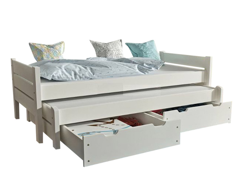 Łóżko 90x200 podwójne spanie TIMBER, kolor biały + materace 378624