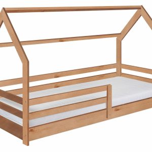 Łóżko 90×200 Teo domek drewniane z materacem, kolor dębowy 568634
