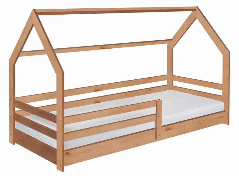 Łóżko 90x200 Teo domek drewniane z materacem, kolor dębowy 568634