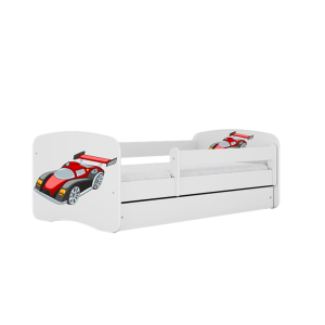 Łóżko Babydreams białe Auto wyścigowe z szufladą materac piankowy 140×70 1054244