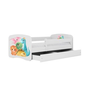 Łóżko Babydreams białe Dinusie z szufladą materac piankowy 140×70 1054340