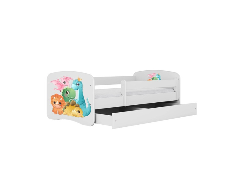 Łóżko Babydreams białe Dinusie z szufladą materac piankowy 160x80 1054101