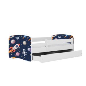 Łóżko Babydreams białe Kosmos z szufladą materac piankowy 140×70 1054206