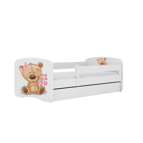 Łóżko Babydreams białe Miś kwiatki z szufladą materac piankowy 160x80 1054347