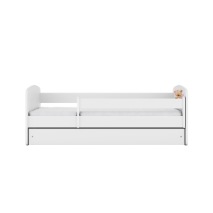 Łóżko Babydreams białe Miś kwiatki z szufladą materac piankowy 180×80 1054363