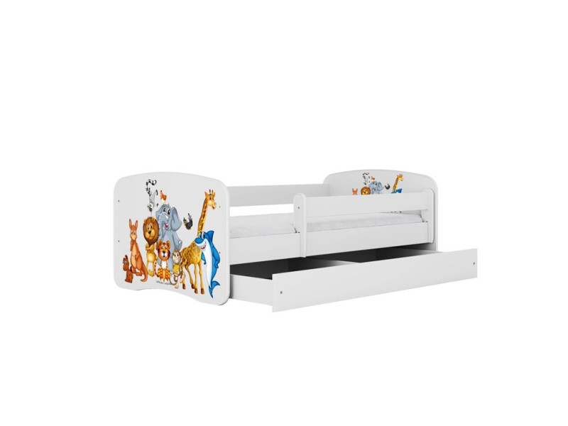 Łóżko Babydreams białe Zwierzęta z szufladą materac piankowy 180x80 1054065