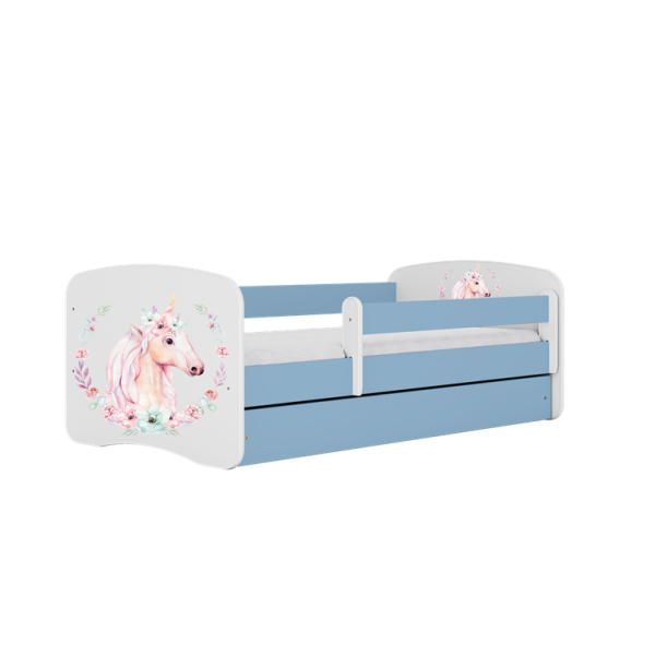 Łóżko Babydreams niebieskie Konik z szufladą materac piankowy 180x80 1054476