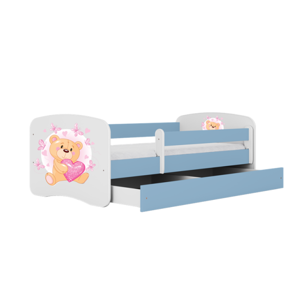 Łóżko Babydreams niebieskie Miś motylki z szufladą materac piankowy 140x70 1054282