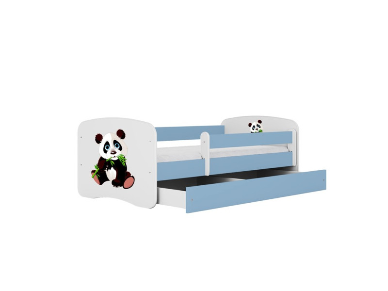 Łóżko Babydreams niebieskie Panda 2 z szufladą materac piankowy 140x70 1054382