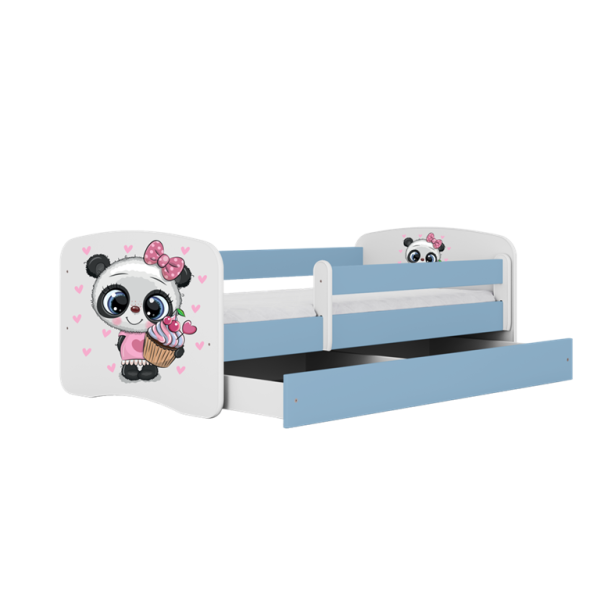 Łóżko Babydreams niebieskie Panda z szufladą materac piankowy 160x80 1054407