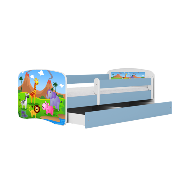 Łóżko Babydreams niebieskie Safari z szufladą materac piankowy 160x80 1054104