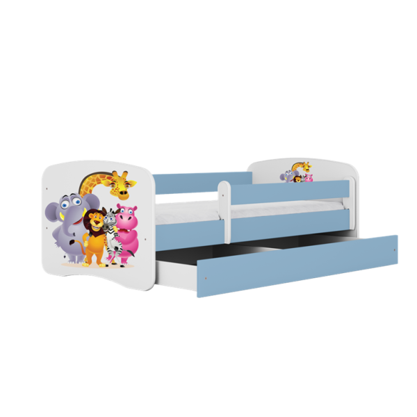 Łóżko Babydreams niebieskie Zoo z szufladą materac piankowy 180x80 1054096