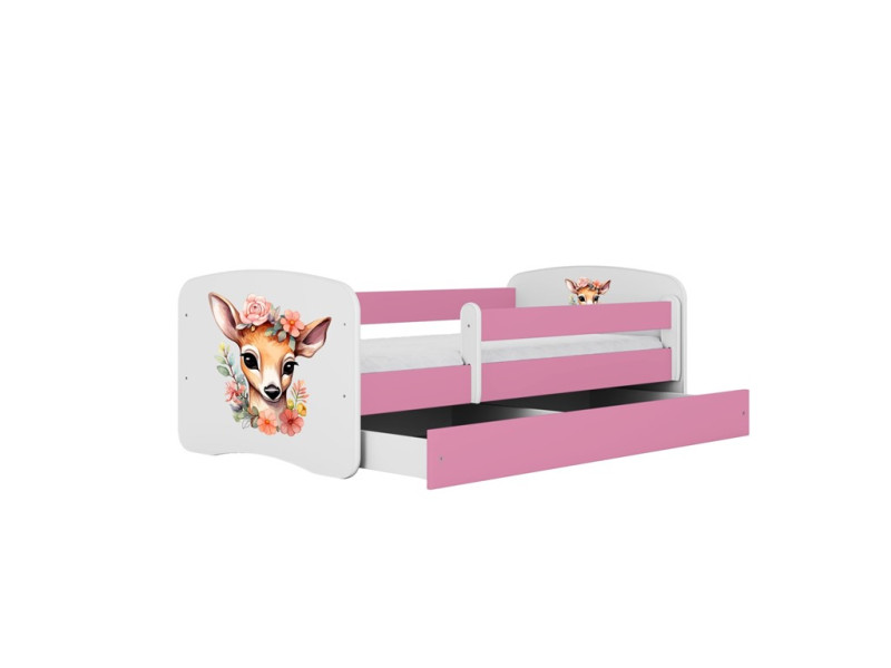 Łóżko Babydreams różowe Bambi z szufladą materac piankowy 140x70 1054423