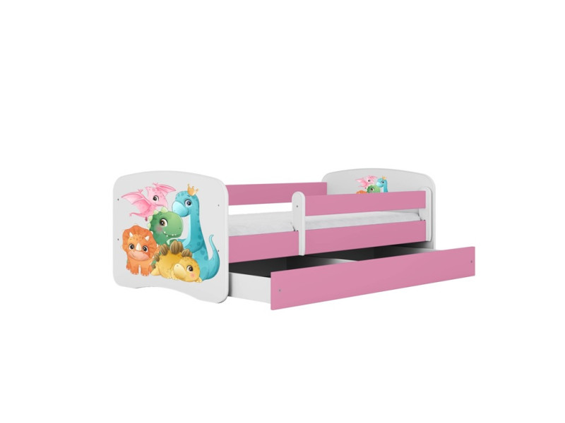 Łóżko Babydreams różowe Dinusie z szufladą materac piankowy 160x80 1054039