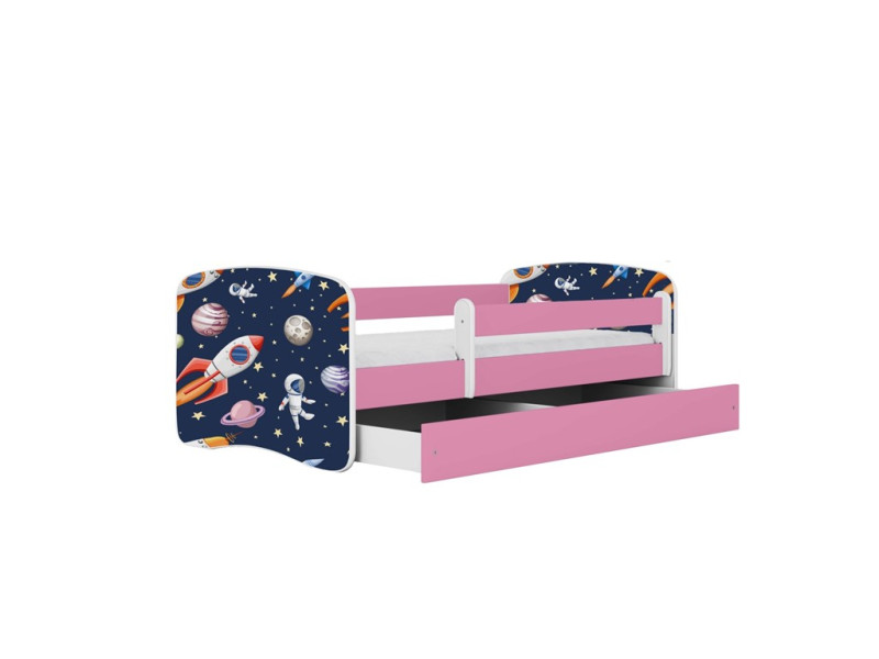 Łóżko Babydreams różowe Kosmos z szufladą materac piankowy 160x80 1054418