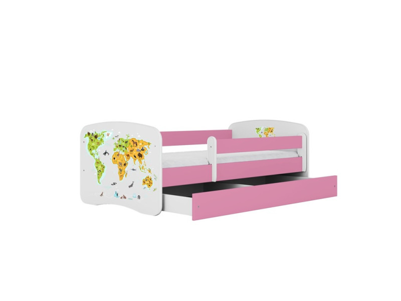 Łóżko Babydreams różowe Mapa z szufladą materac piankowy 140x70 1054377