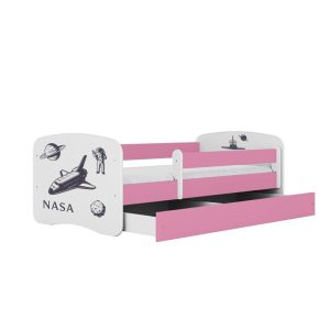Łóżko Babydreams różowe Nasa z szufladą materac piankowy 180×80 1054356