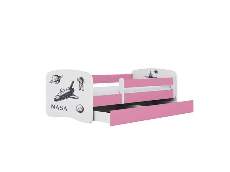 Łóżko Babydreams różowe Nasa z szufladą materac piankowy 180x80 1054356