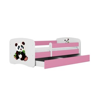 Łóżko Babydreams różowe Panda 2 z szufladą materac piankowy 140×70 1054043