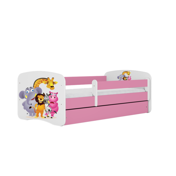 Łóżko Babydreams różowe Zoo z szufladą materac piankowy 160x80 1054404
