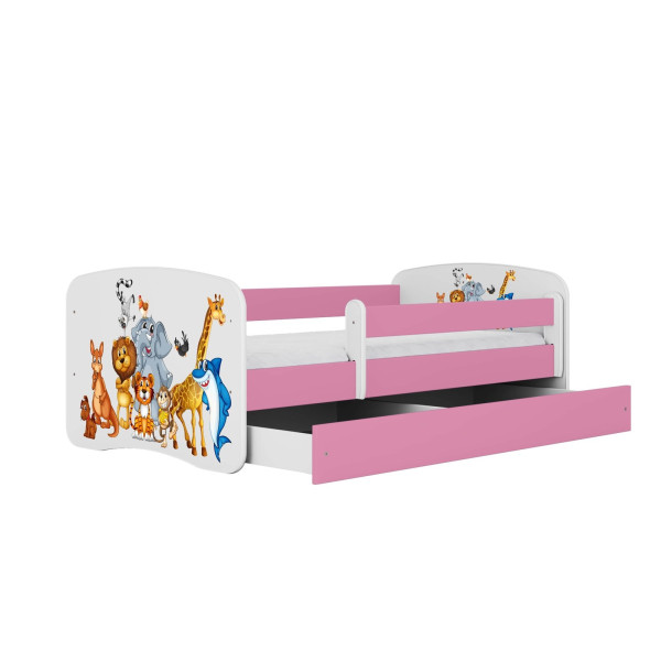 Łóżko Babydreams różowe Zwierzęta z szufladą materac piankowy 180x80 1054284
