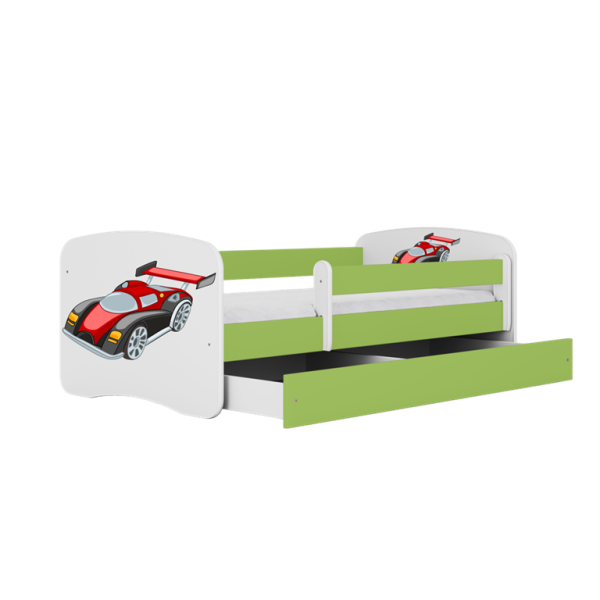 Łóżko Babydreams zielone Auto wyścigowe z szufladą materac piankowy 160x80 1054053