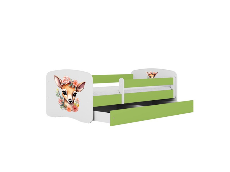 Łóżko Babydreams zielone Bambi z szufladą materac piankowy 140x70 1054258