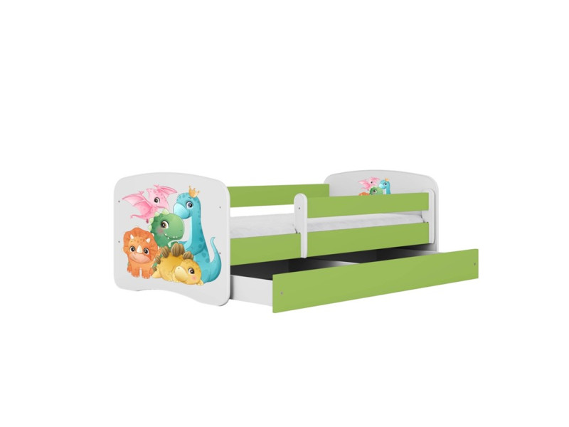 Łóżko Babydreams zielone Dinusie z szufladą materac piankowy 140x70 1054093