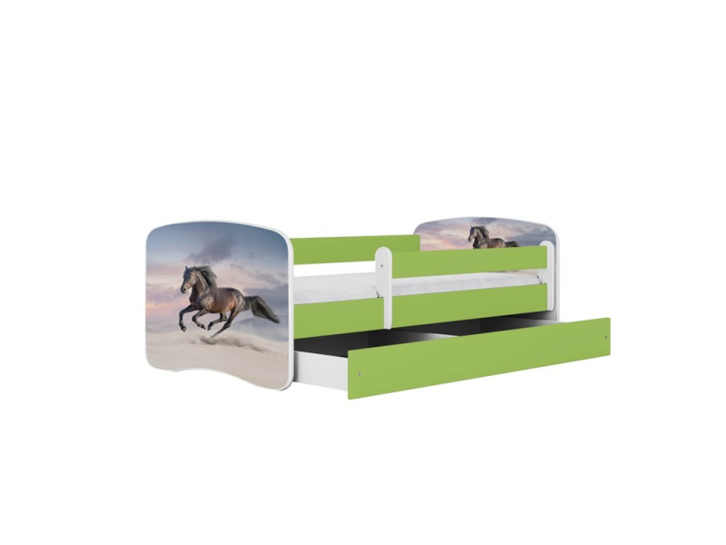 Łóżko Babydreams zielone Koń w galopie z szufladą materac piankowy 180x80 1054207