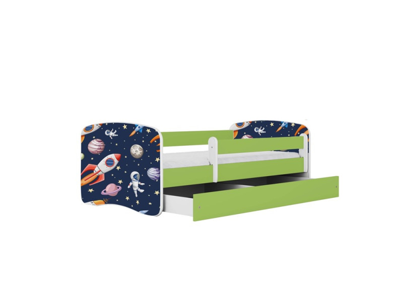 Łóżko Babydreams zielone Kosmos z szufladą materac piankowy 160x80 1054071