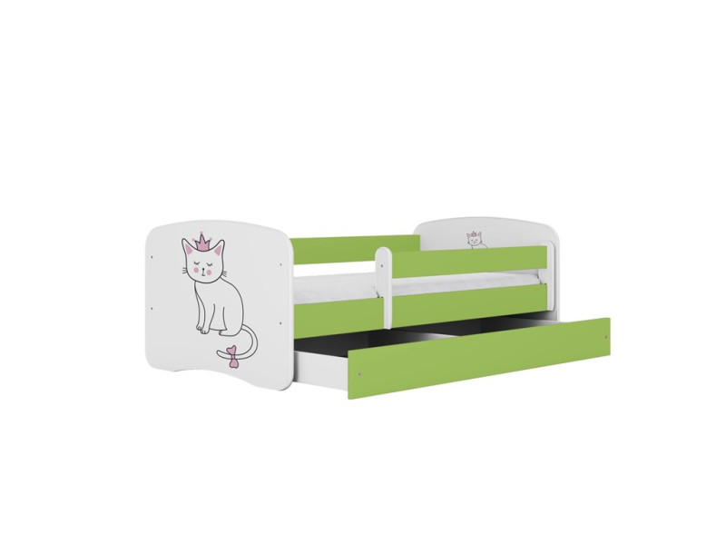 Łóżko Babydreams zielone Kot z szufladą materac piankowy 180x80 1054359