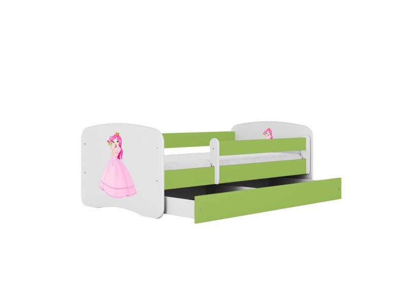Łóżko Babydreams zielone Księżniczka z szufladą materac piankowy 140x70 1054183