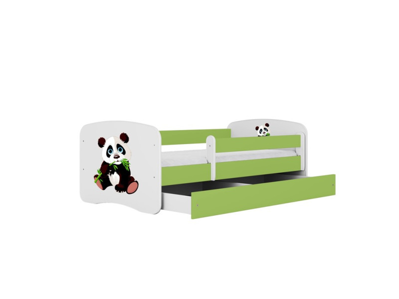 Łóżko Babydreams zielone Panda 2 z szufladą materac piankowy 140x70 1054199