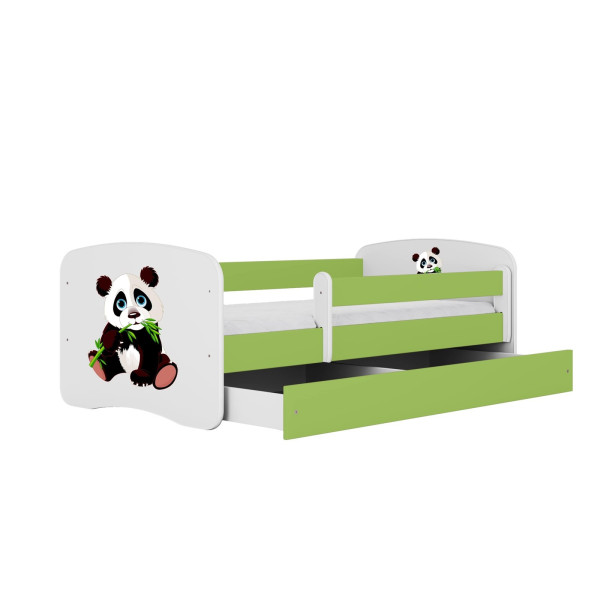 Łóżko Babydreams zielone Panda 2 z szufladą materac piankowy 160x80 1054313