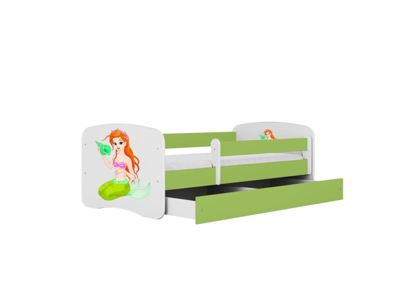 Łóżko Babydreams zielone Syrenka z szufladą materac piankowy 140x70 1054058