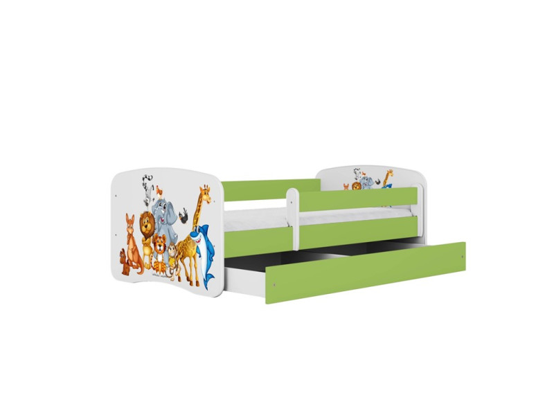 Łóżko Babydreams zielone Zwierzęta z szufladą materac piankowy 160x80 1054221