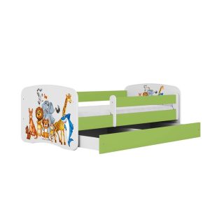 Łóżko Babydreams zielone Zwierzęta z szufladą materac piankowy 180×80 1054171