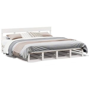 Łóżko bez materaca białe 200×200 cm lite drewno sosnowe 478099 Łóżko bez materaca białe 200×200 cm lite drewno sosnowe 478099