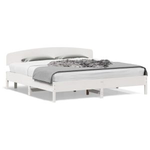 Łóżko bez materaca białe 200×200 cm lite drewno sosnowe 478196 Łóżko bez materaca białe 200×200 cm lite drewno sosnowe 478196