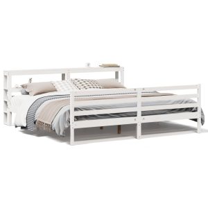 Łóżko bez materaca białe 200×200 cm lite drewno sosnowe 478811 Łóżko bez materaca białe 200×200 cm lite drewno sosnowe 478811