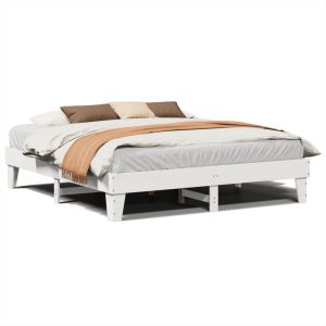 Łóżko bez materaca białe 200×200 cm lite drewno sosnowe 478899 Łóżko bez materaca białe 200×200 cm lite drewno sosnowe 478899