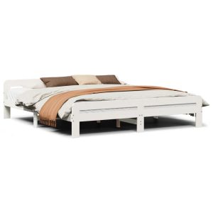 Łóżko bez materaca białe 200×200 cm lite drewno sosnowe 479143 Łóżko bez materaca białe 200×200 cm lite drewno sosnowe 479143