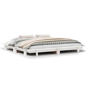 Łóżko bez materaca białe 200×200 cm lite drewno sosnowe 479594 Łóżko bez materaca białe 200×200 cm lite drewno sosnowe 479594