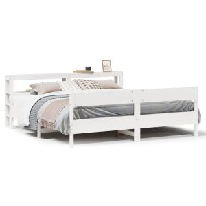 Łóżko bez materaca białe 200×200 cm lite drewno sosnowe 479633 Łóżko bez materaca białe 200×200 cm lite drewno sosnowe 479633